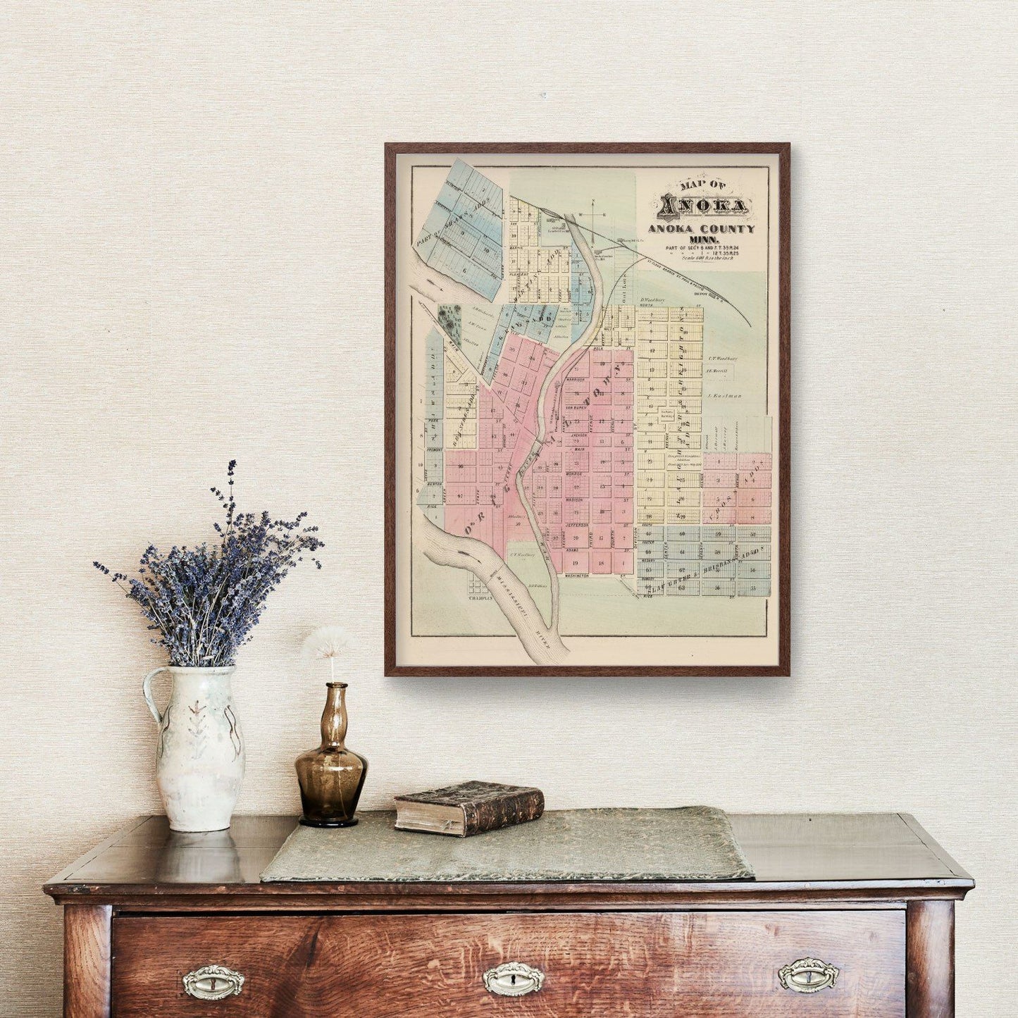 Vintage Map of Anoka, Minnesota, 1874
