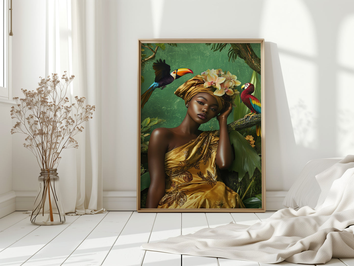 Golden Muse of the Jungle - Boho Tropical Portrait Art