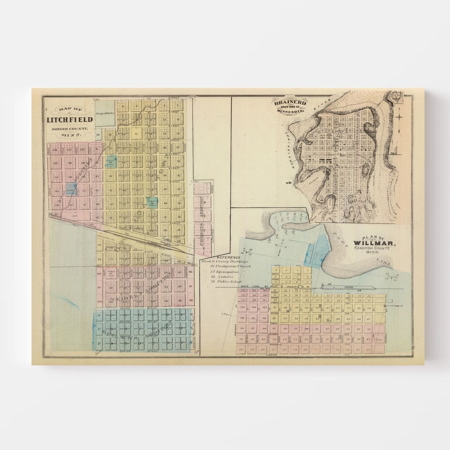 Vintage Map of Litchfield, Minnesota, 1874