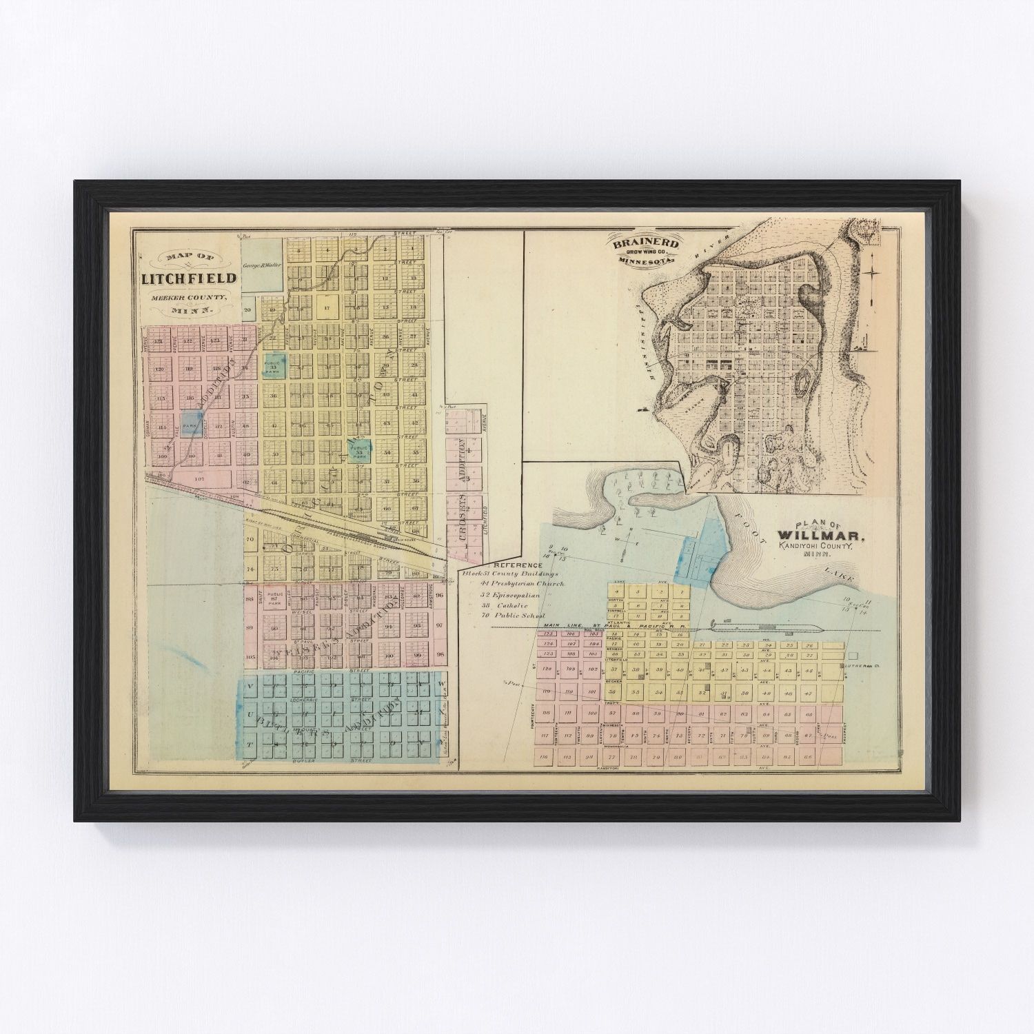 Vintage map of Litchfield, Minnesota, 1874