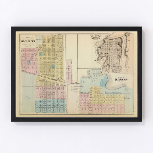 Vintage map of Litchfield, Minnesota, 1874
