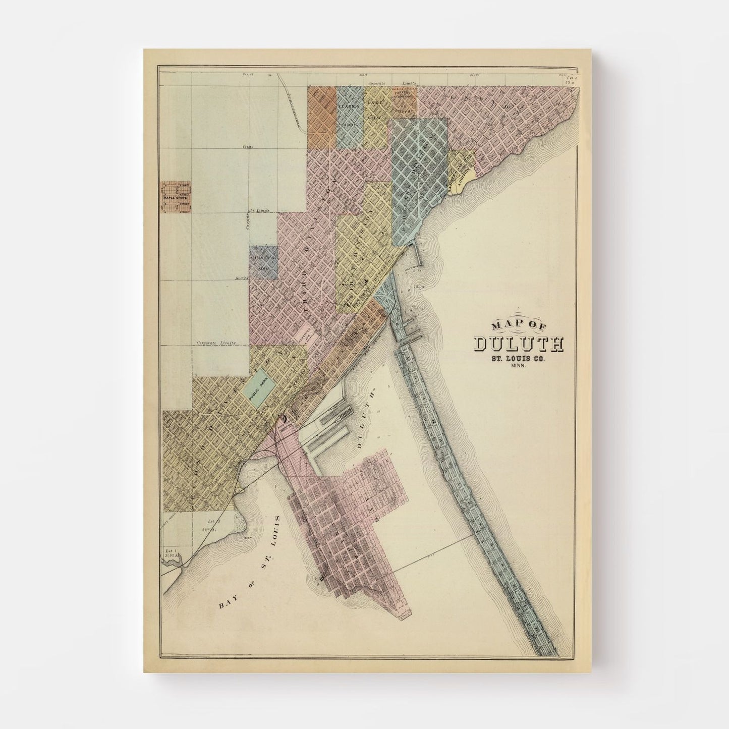 Vintage Map of Duluth, Minnesota, 1874