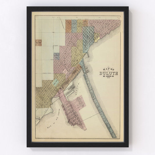 Vintage map of Duluth, Minnesota, 1874