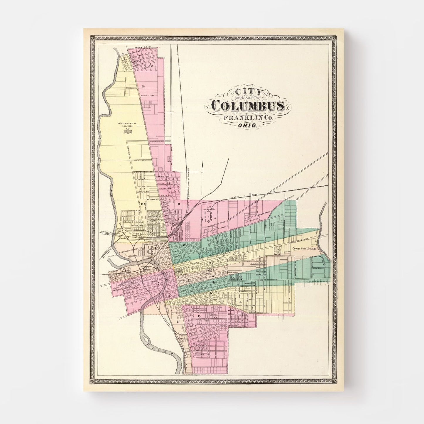 Vintage Map of Columbus, Ohio, 1872