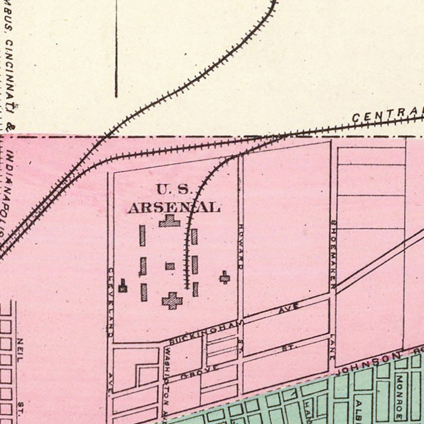 Vintage Map of Columbus, Ohio, 1872