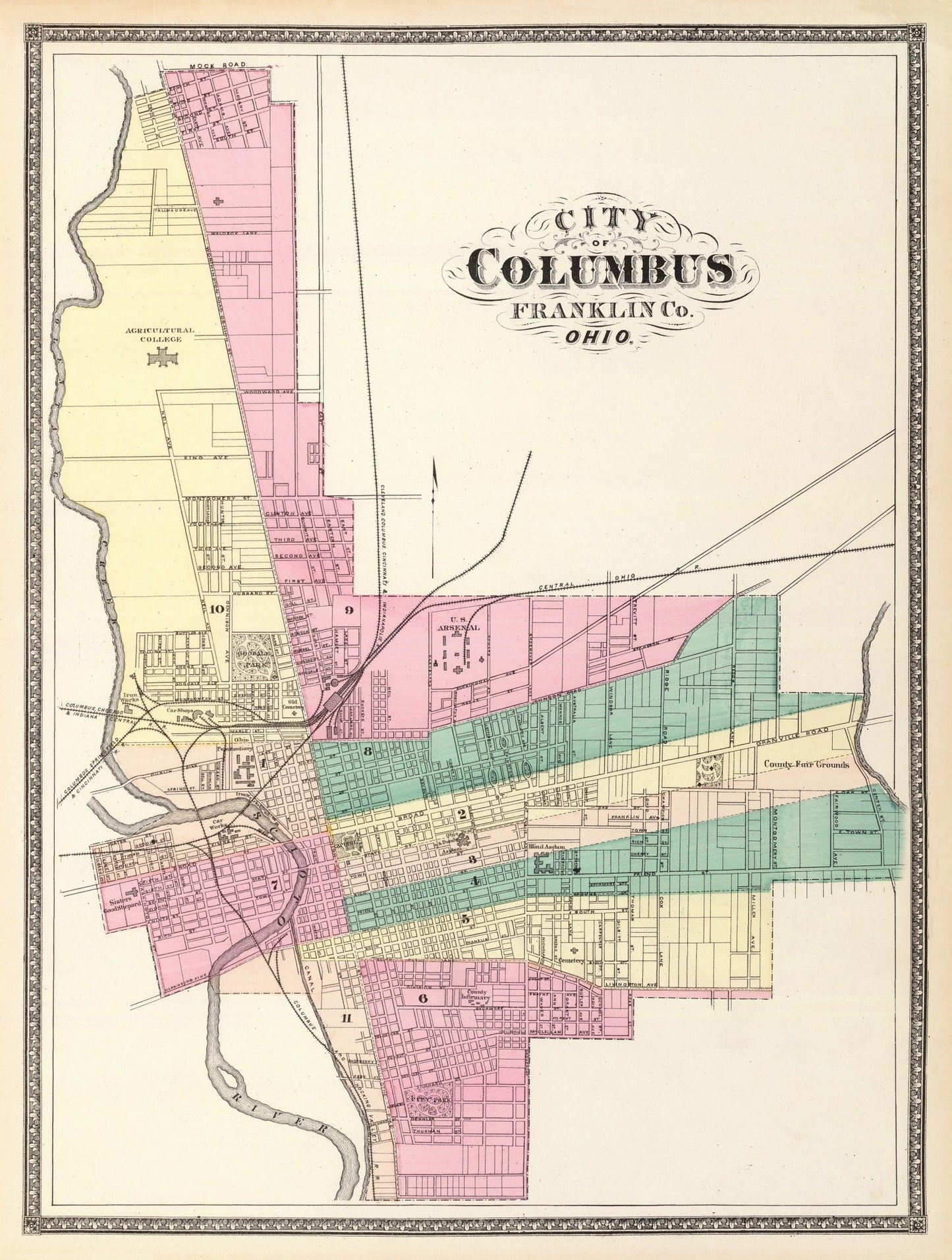 Vintage Map of Columbus, Ohio, 1872