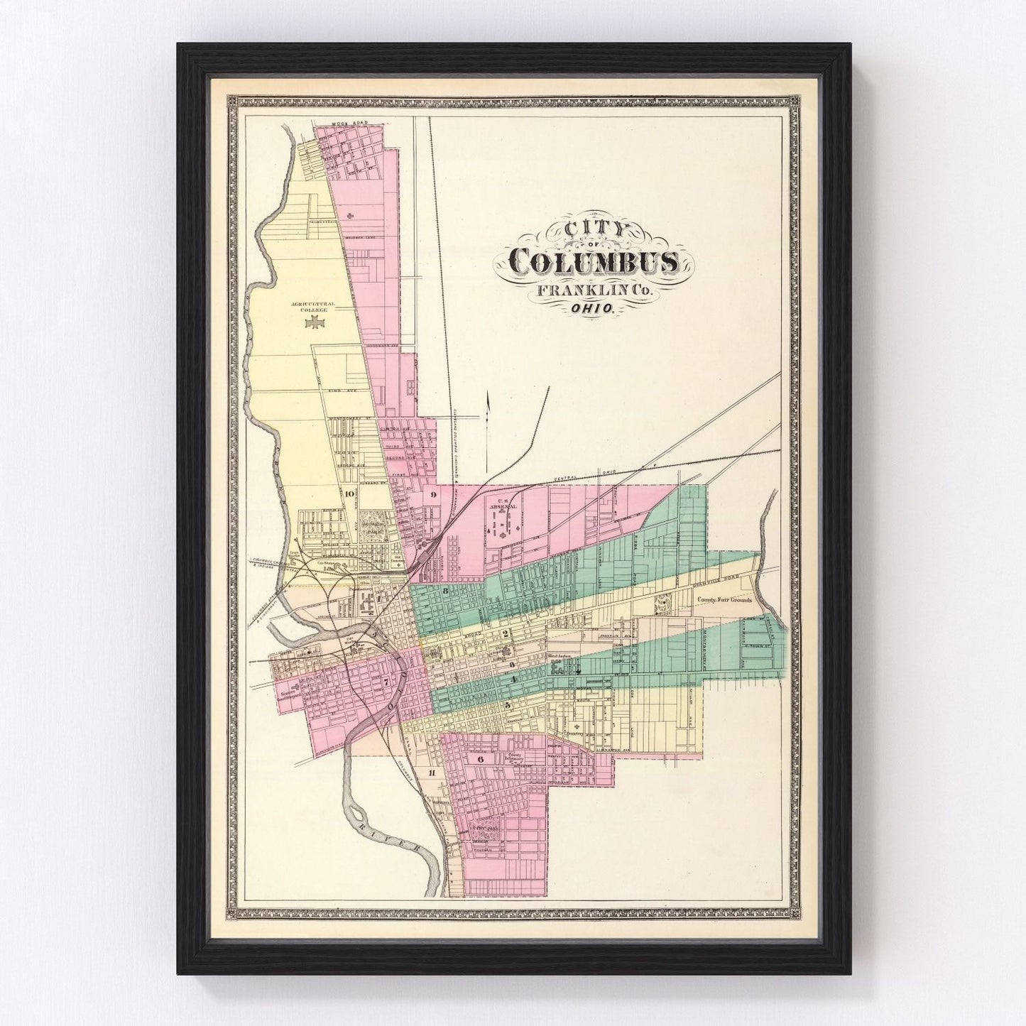 Vintage map of Columbus, Ohio, 1872