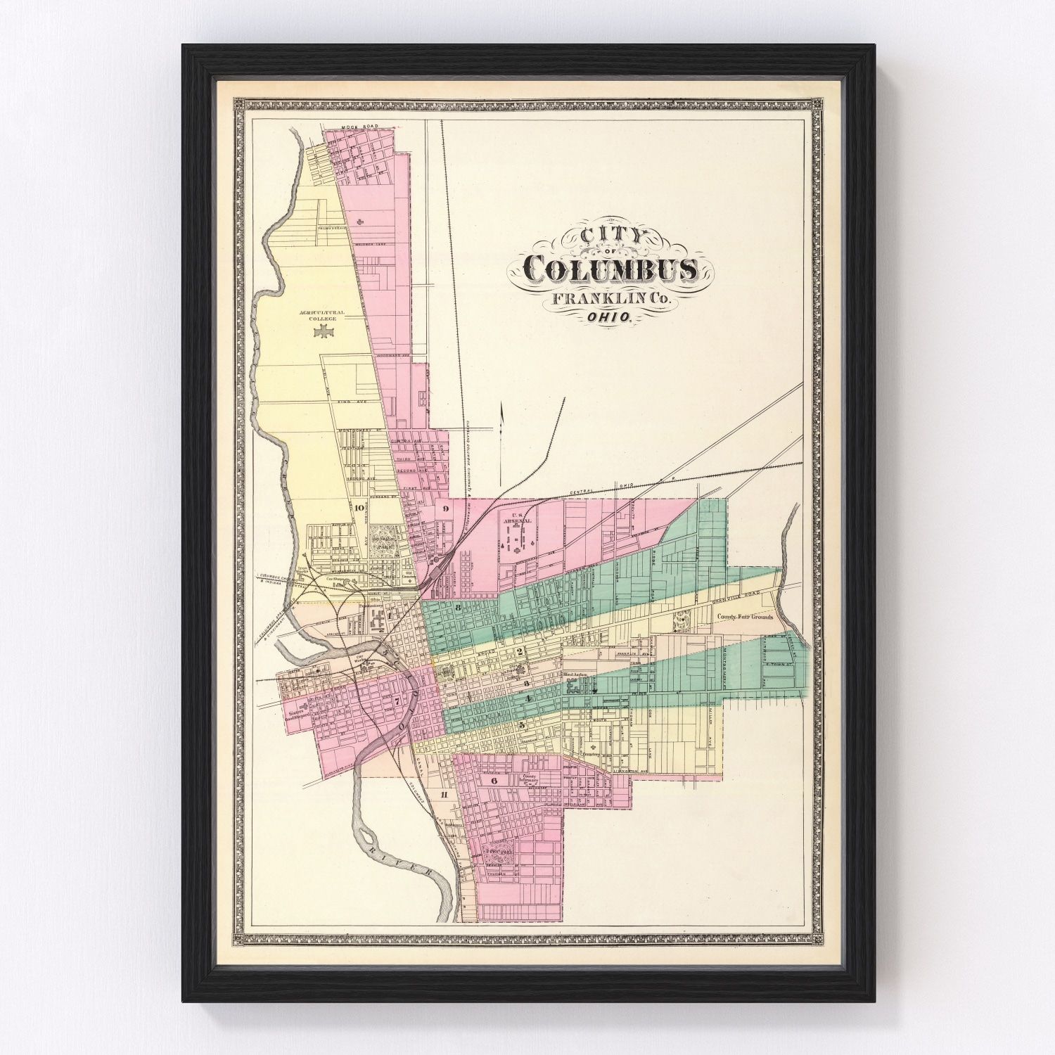 Vintage map of Columbus, Ohio, 1872