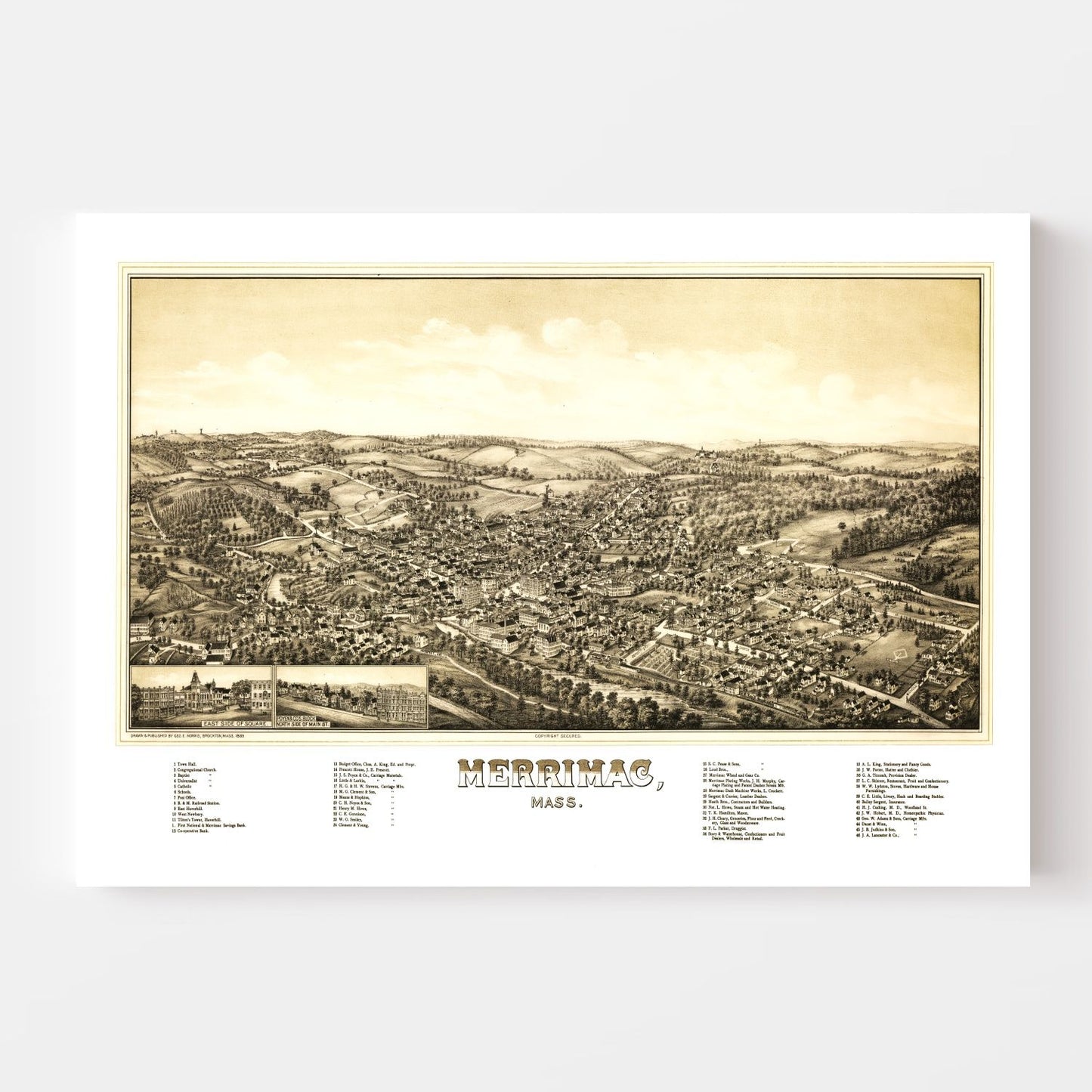 Vintage Map of Merrimac, Massachusetts, 1889
