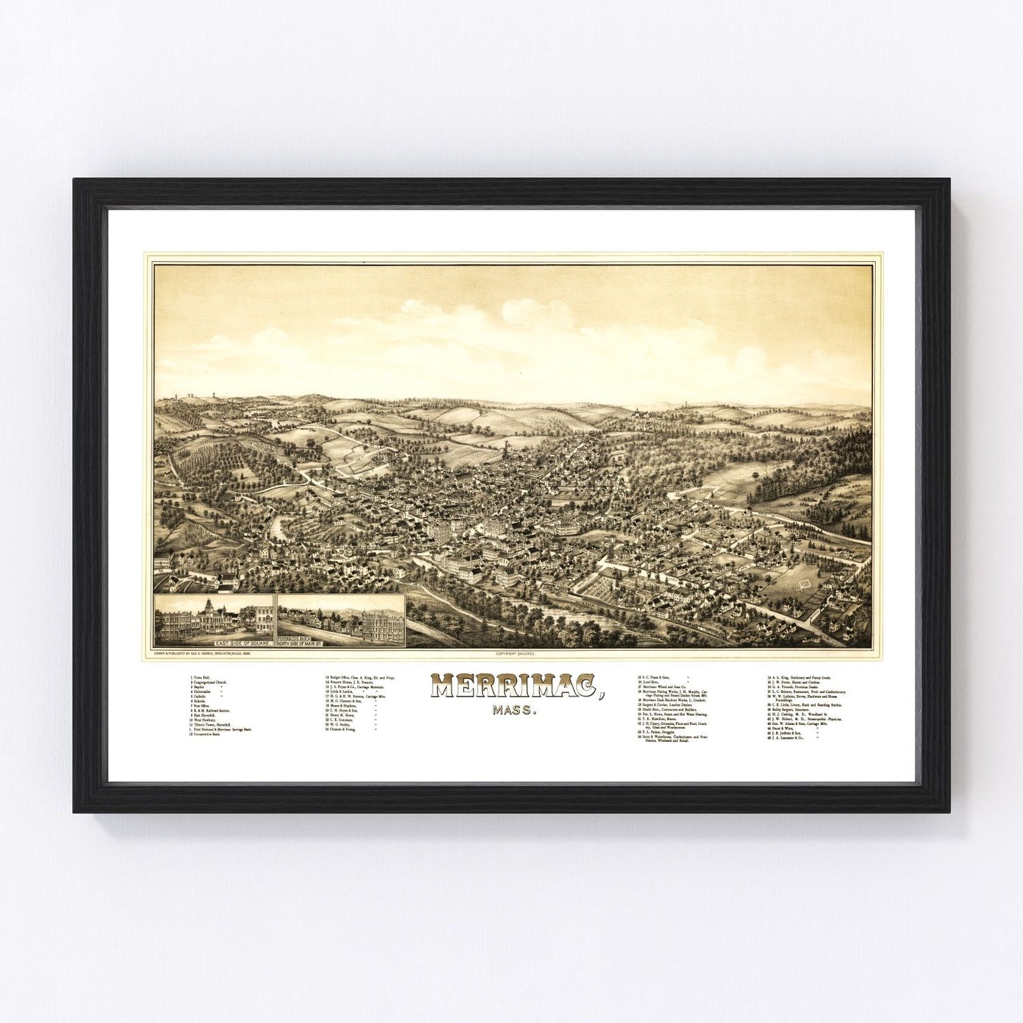 Vintage map of Merrimac, Massachusetts, 1889