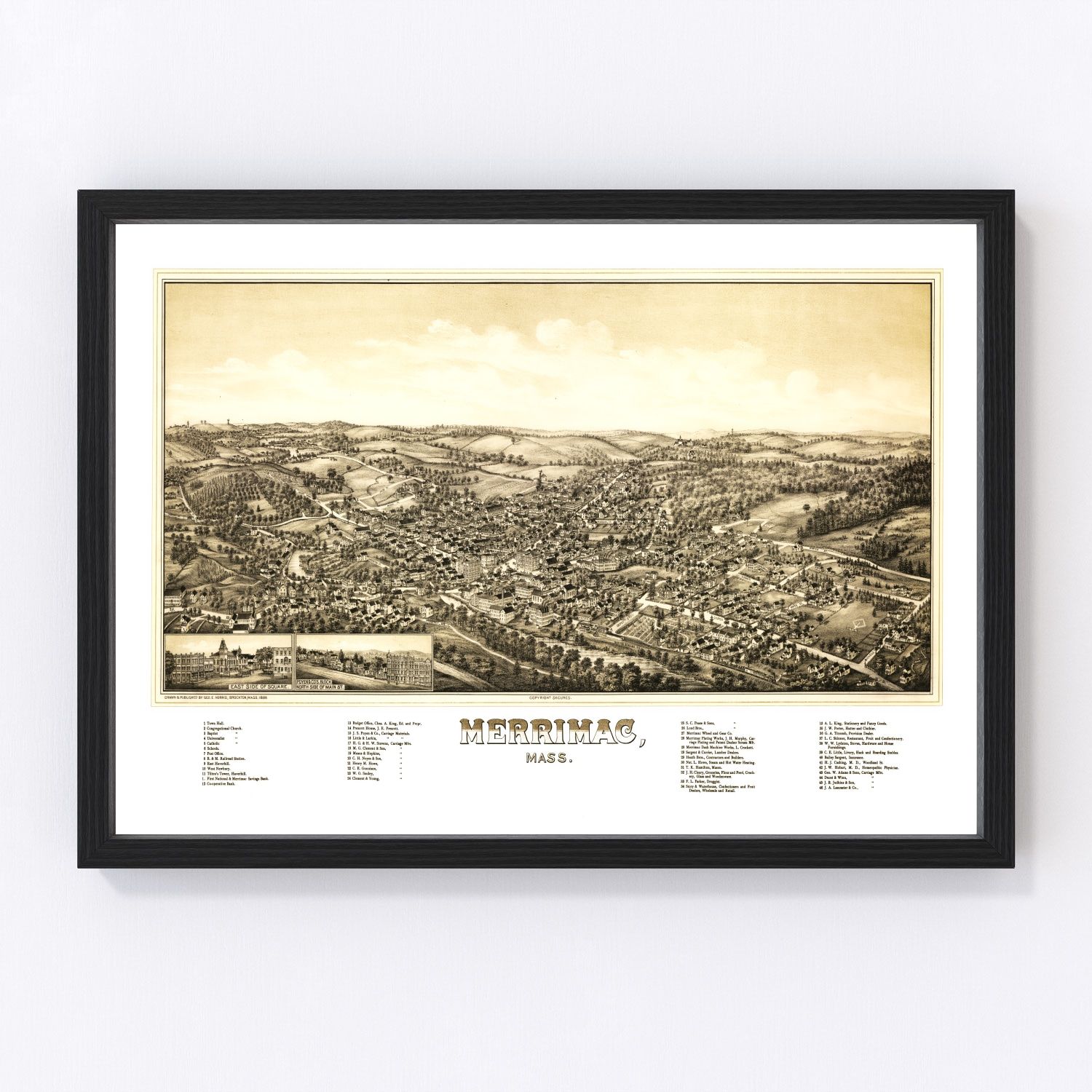 Vintage map of Merrimac, Massachusetts, 1889