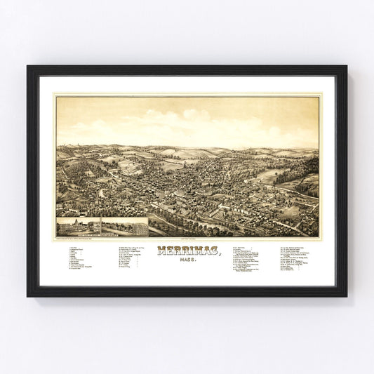 Vintage map of Merrimac, Massachusetts, 1889