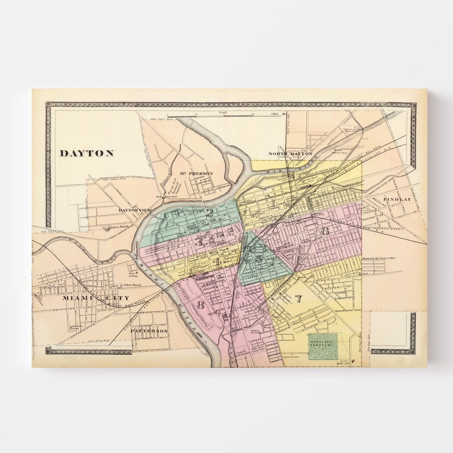Vintage Map of Dayton, Ohio, 1872