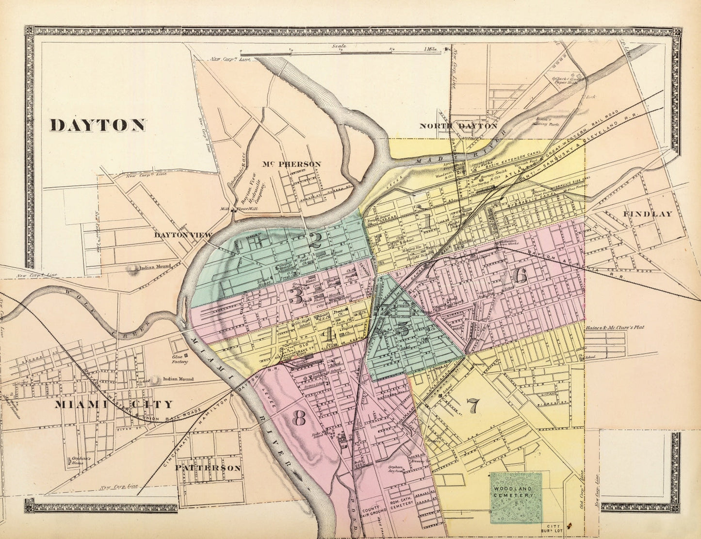 Vintage Map of Dayton, Ohio, 1872
