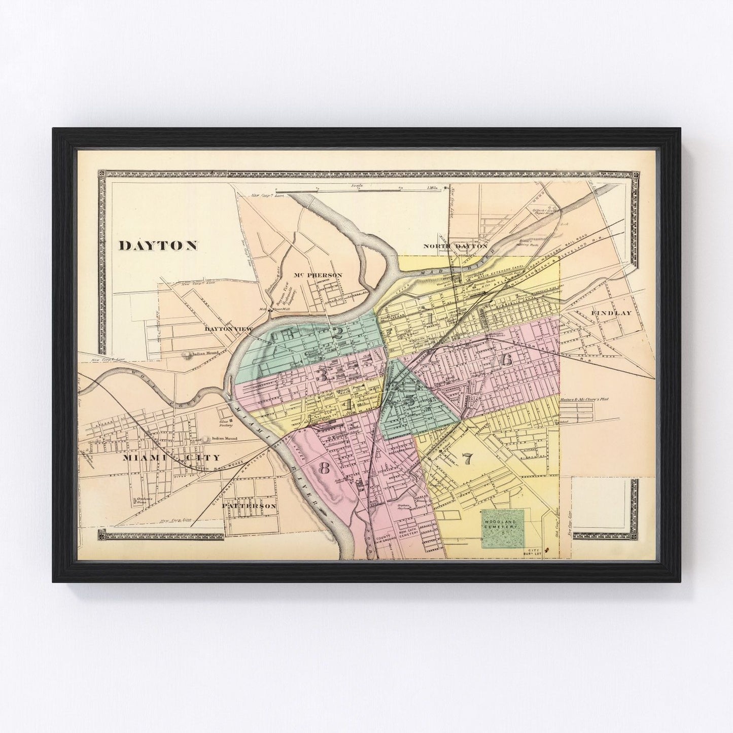 Vintage map of Dayton, Ohio, 1872