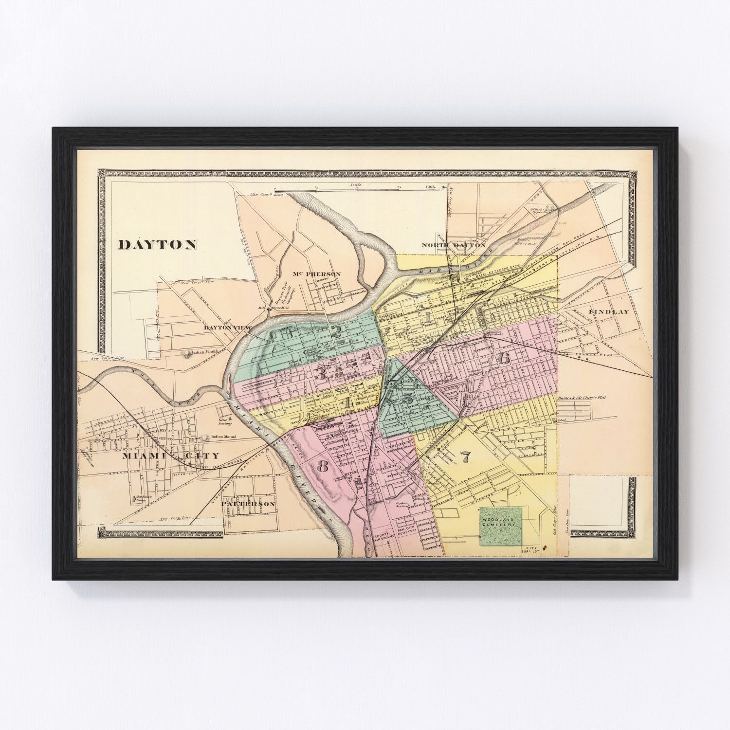 Vintage map of Dayton, Ohio, 1872