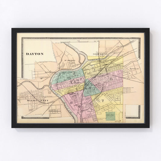 Vintage map of Dayton, Ohio, 1872