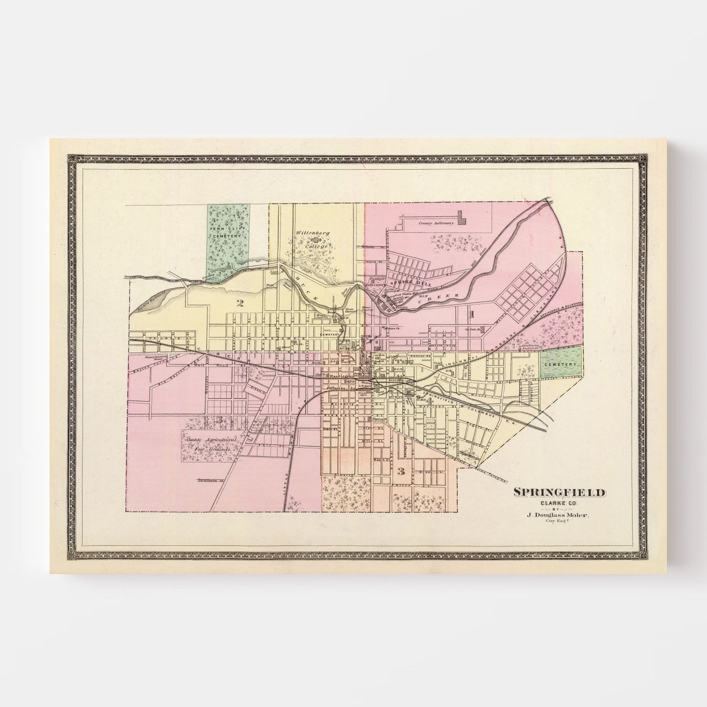 Vintage Map of Springfield, Ohio, 1872