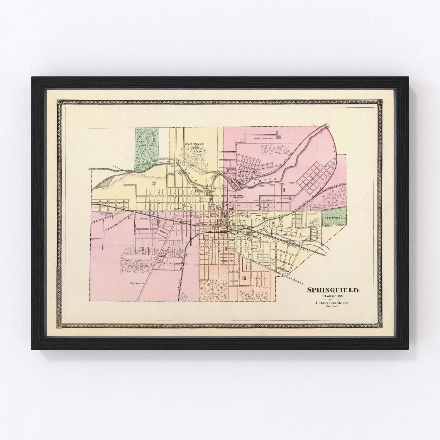 vintage map of Springfield, Ohio, 1872