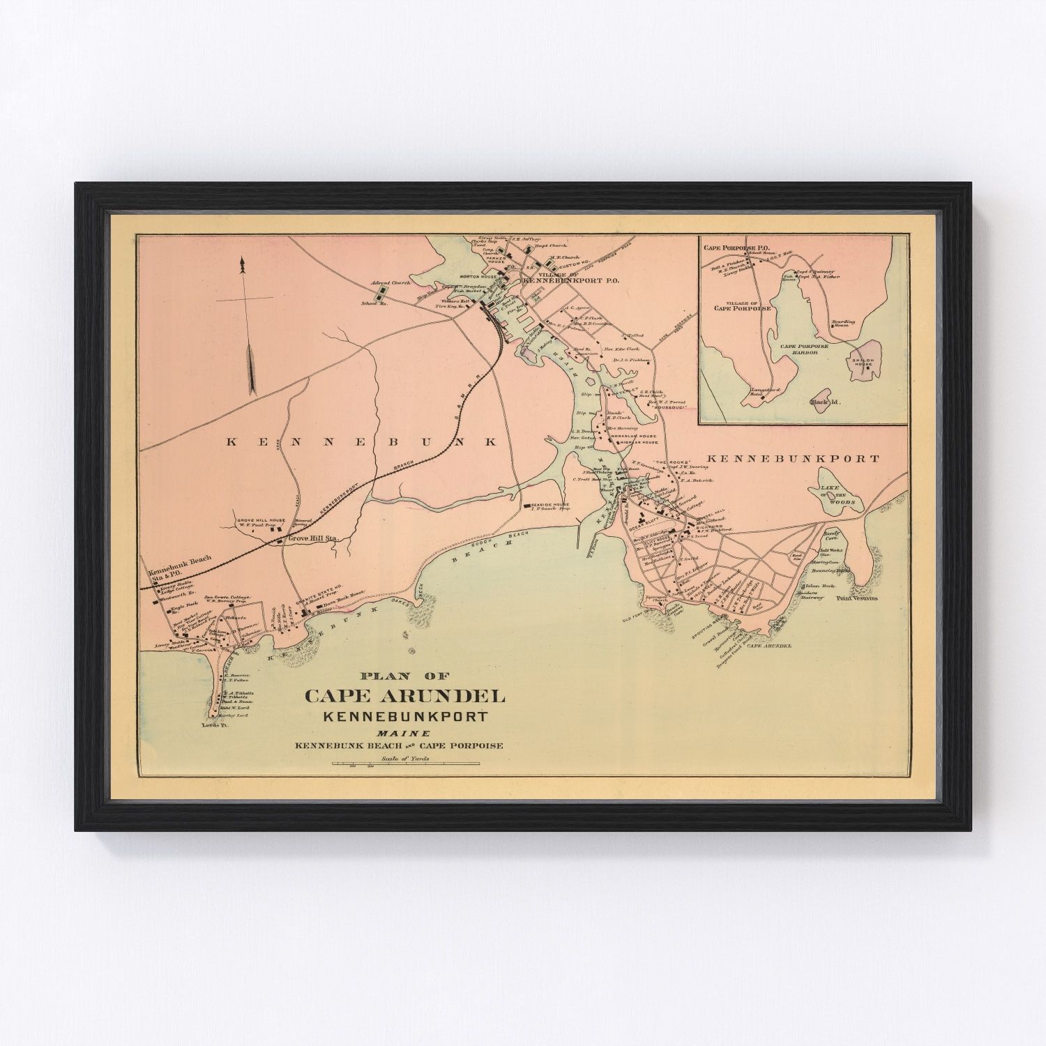 Vintage map of Cape Porpoise, Maine, 1894, Atlantic fishing village