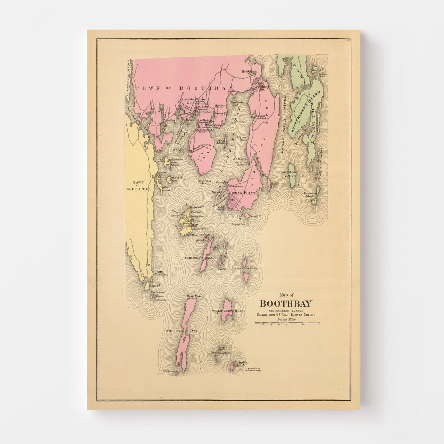 Vintage Map of Boothbay, Maine, 1894