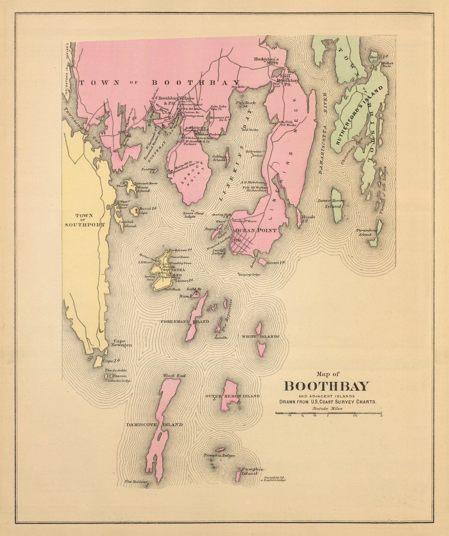 Vintage Map of Boothbay, Maine, 1894