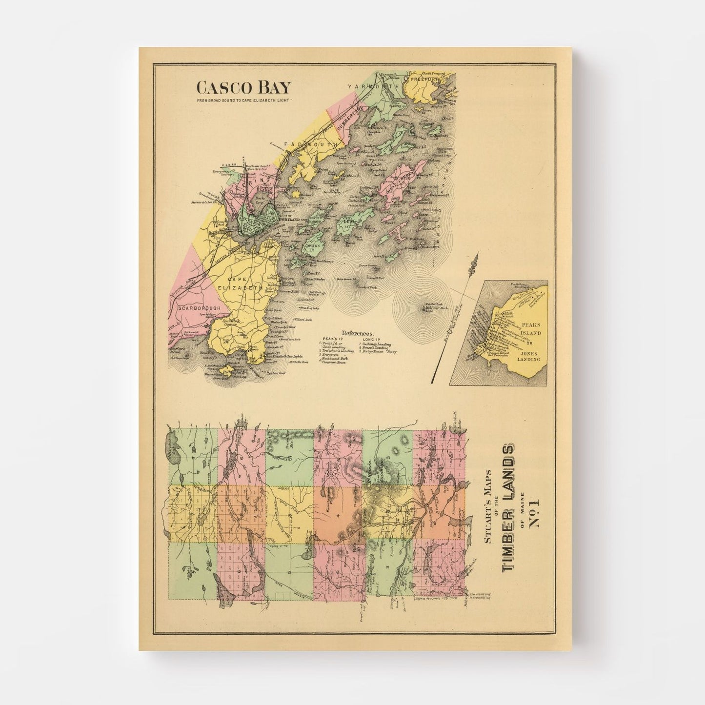 Vintage Map of Casco Bay, Maine, 1894