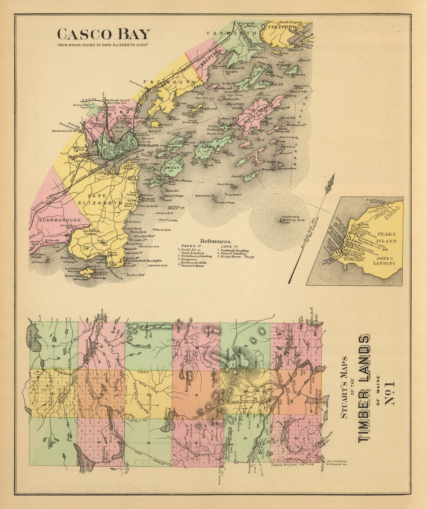 Vintage Map of Casco Bay, Maine, 1894