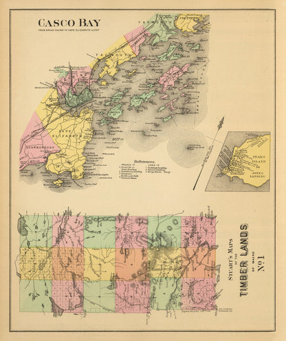 Vintage Map of Casco Bay, Maine, 1894