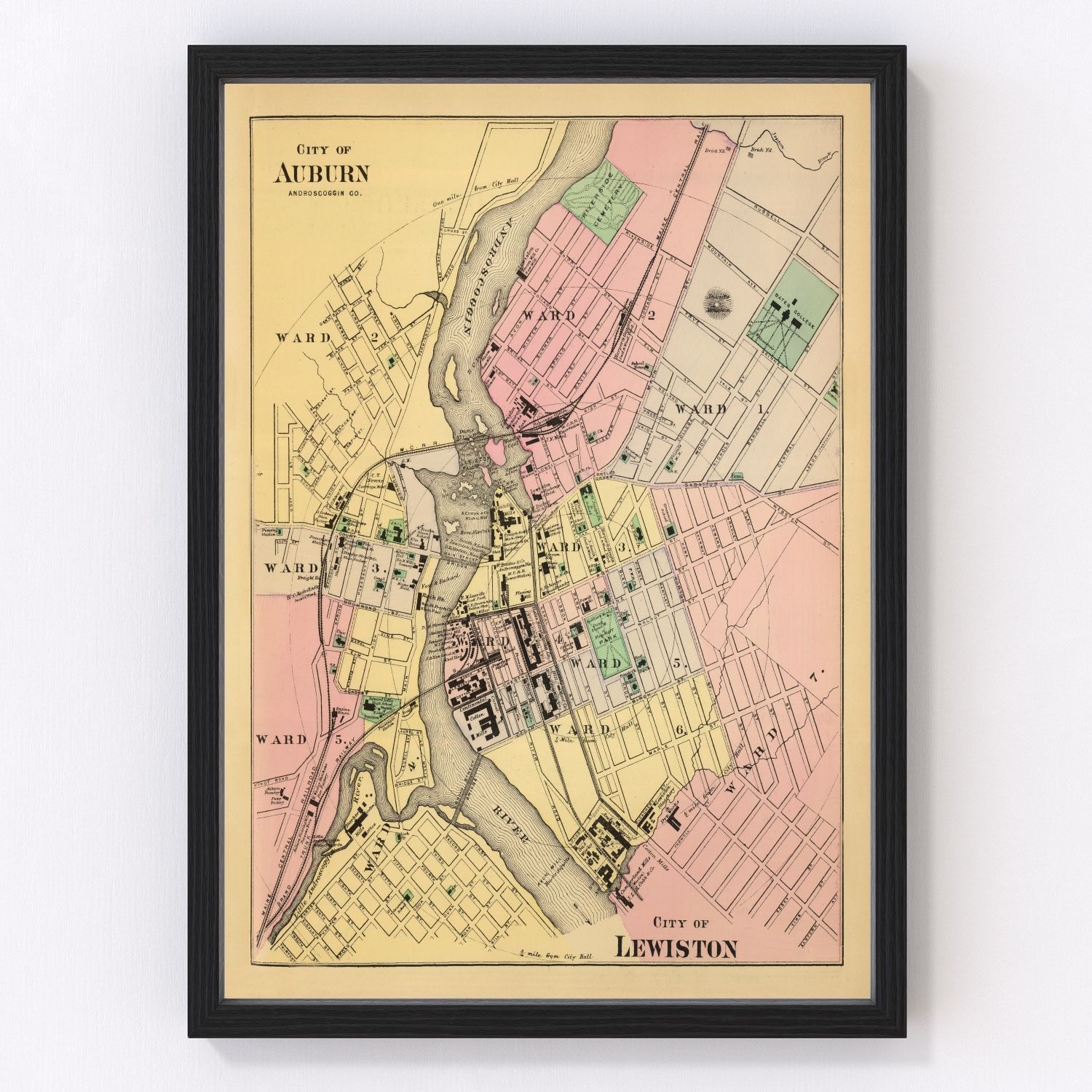 vintage map of Auburn, Maine, 1894, shoe manufacturing city