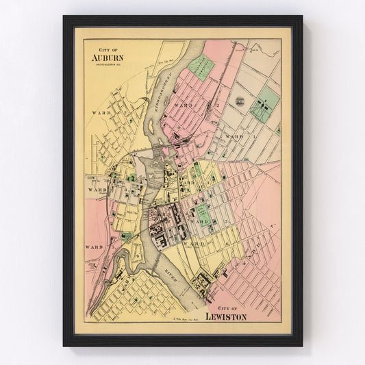 vintage map of Auburn, Maine, 1894, shoe manufacturing city