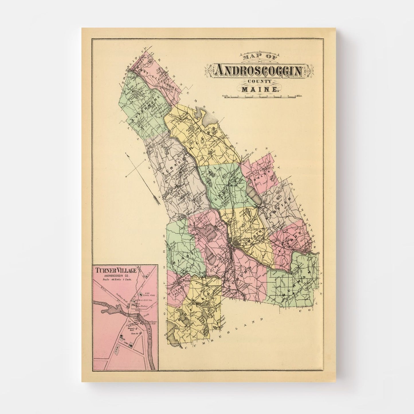 Vintage Map of Turner, Maine, 1894