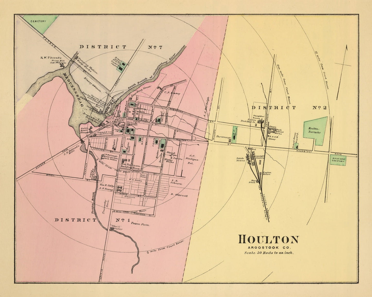 Vintage Map of Houlton, Aroostook County, Maine, 1894 (Historic Print)