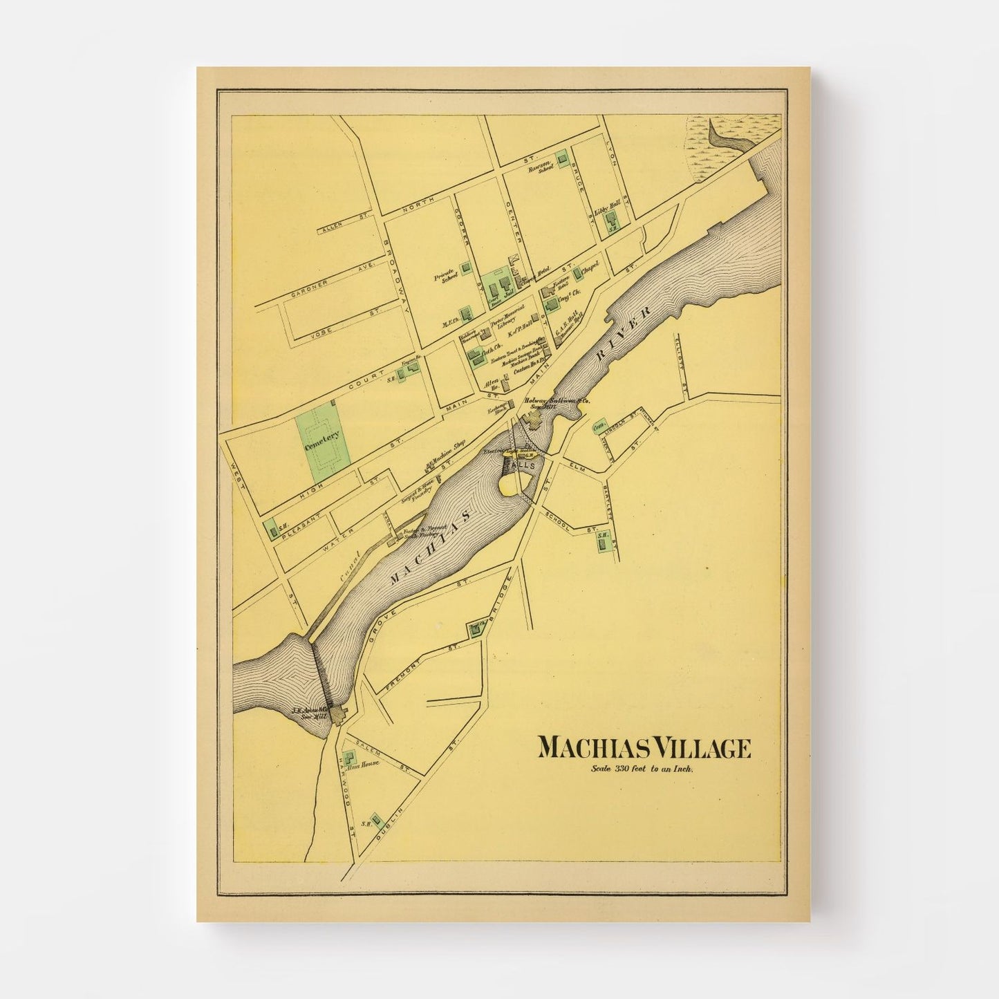 Vintage Map of Machias, Maine, 1894