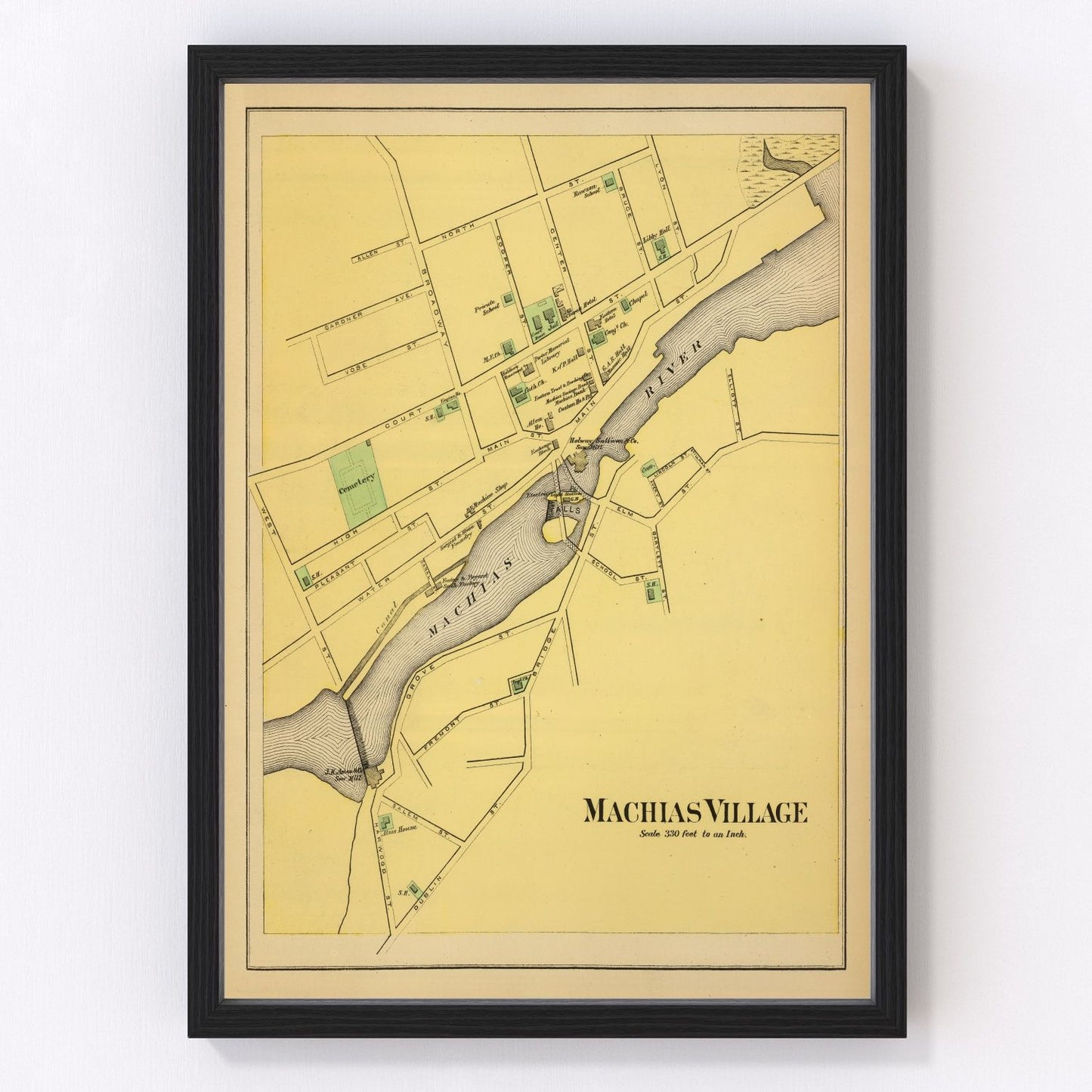 Vintage map of Machias, Maine, 1894