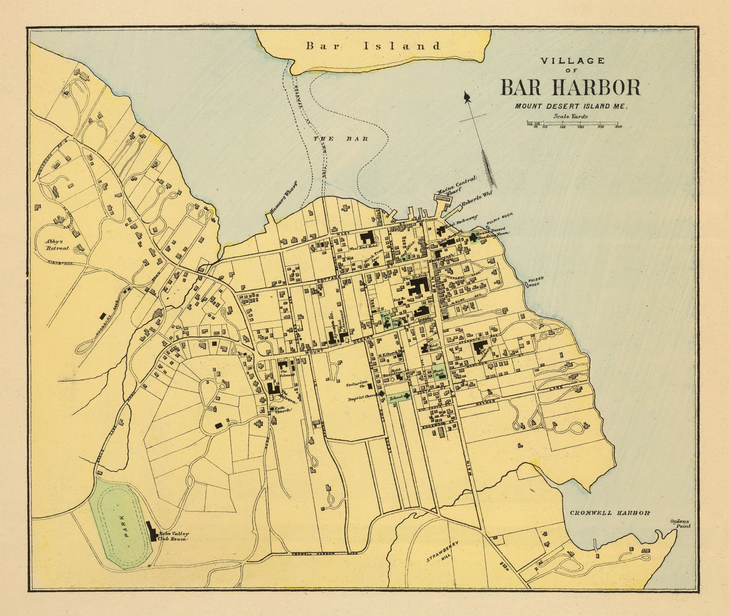Vintage Map of Bar Harbor, Maine, 1894