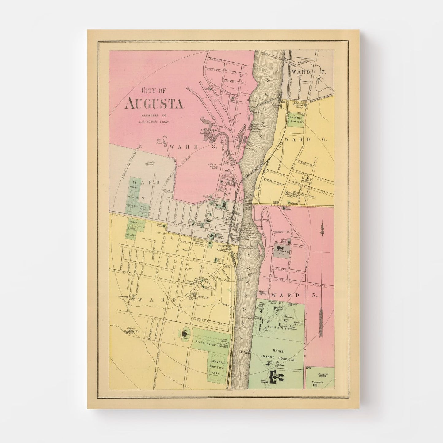 Vintage Map of Augusta, Maine, 1894
