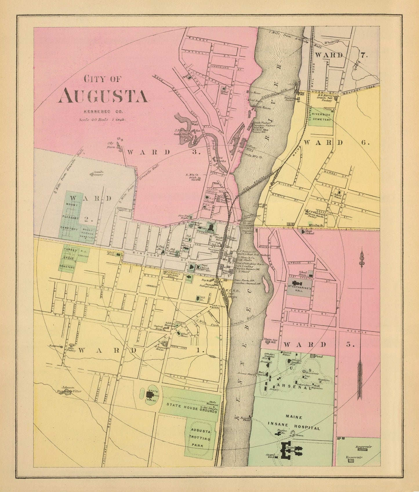 Vintage Map of Augusta, Maine, 1894
