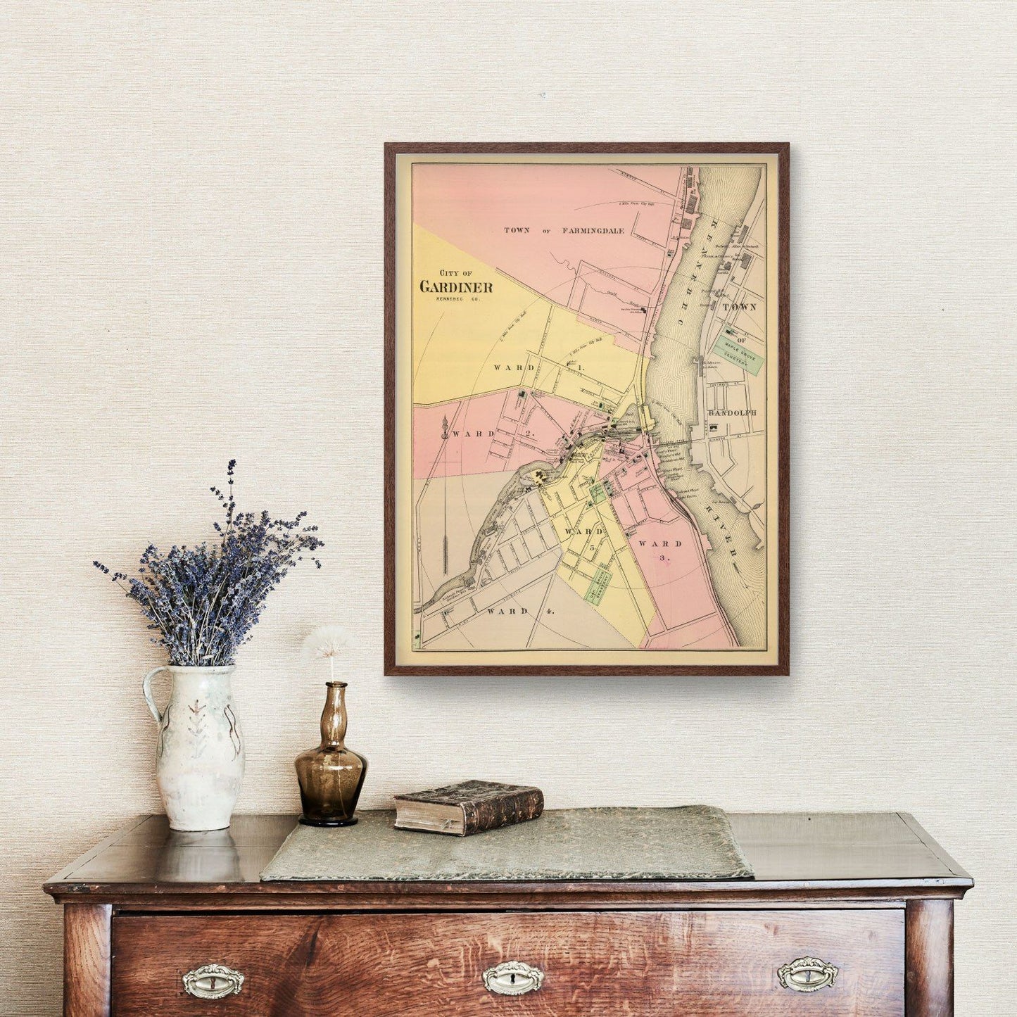 Vintage Map of Gardiner, Maine, 1894