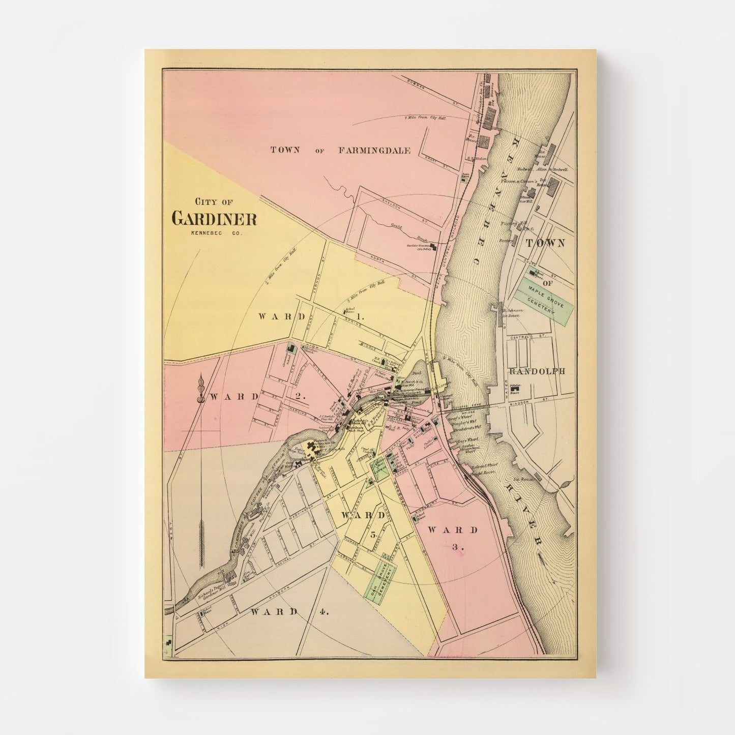 Vintage Map of Gardiner, Maine, 1894