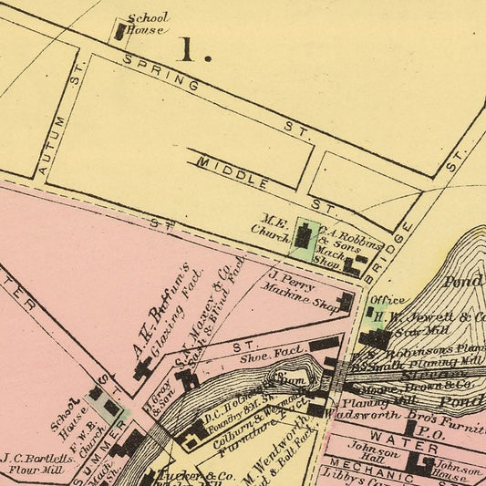 Vintage Map of Gardiner, Maine, 1894