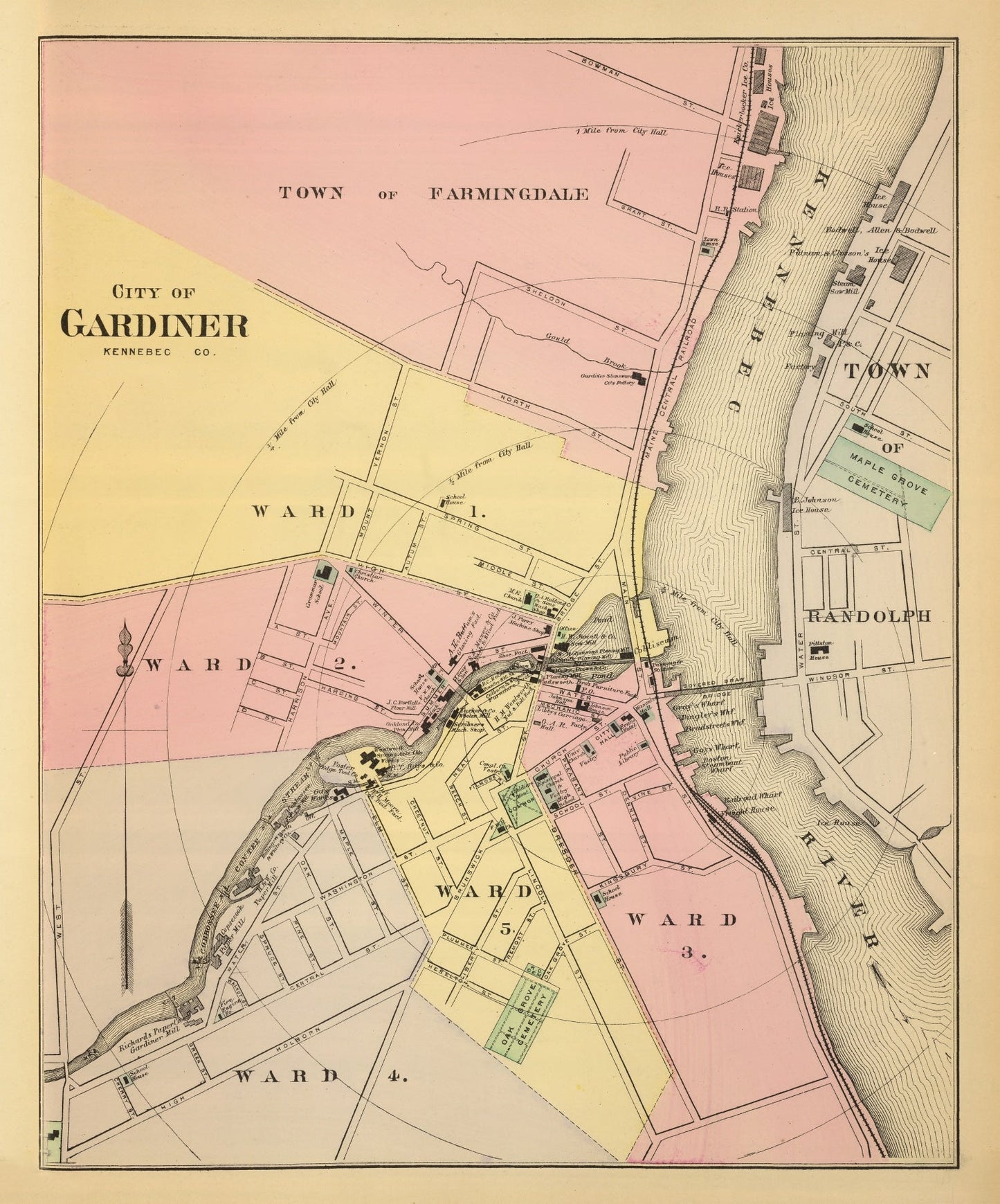 Vintage Map of Gardiner, Maine, 1894