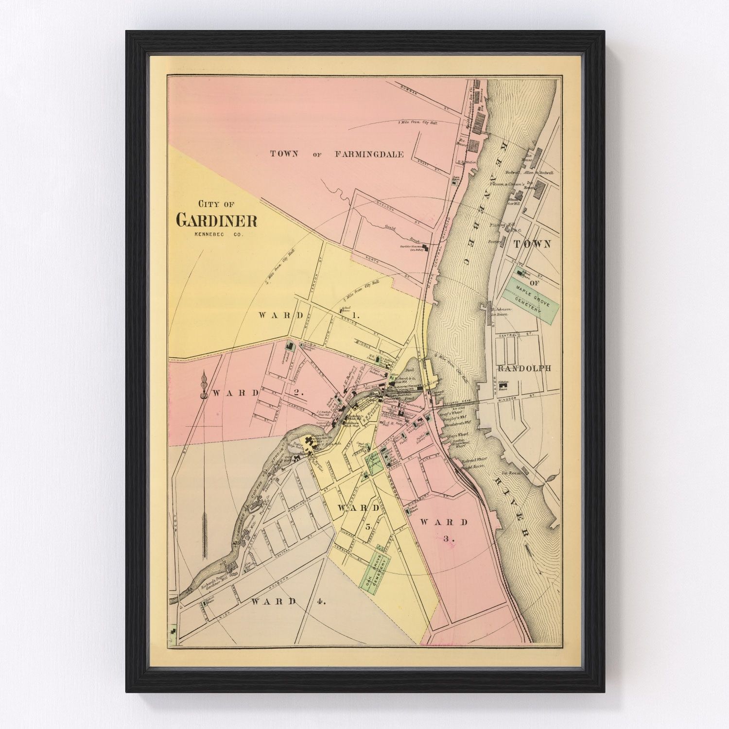 Vintage map of Gardiner, Maine, 1894