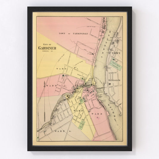 Vintage map of Gardiner, Maine, 1894