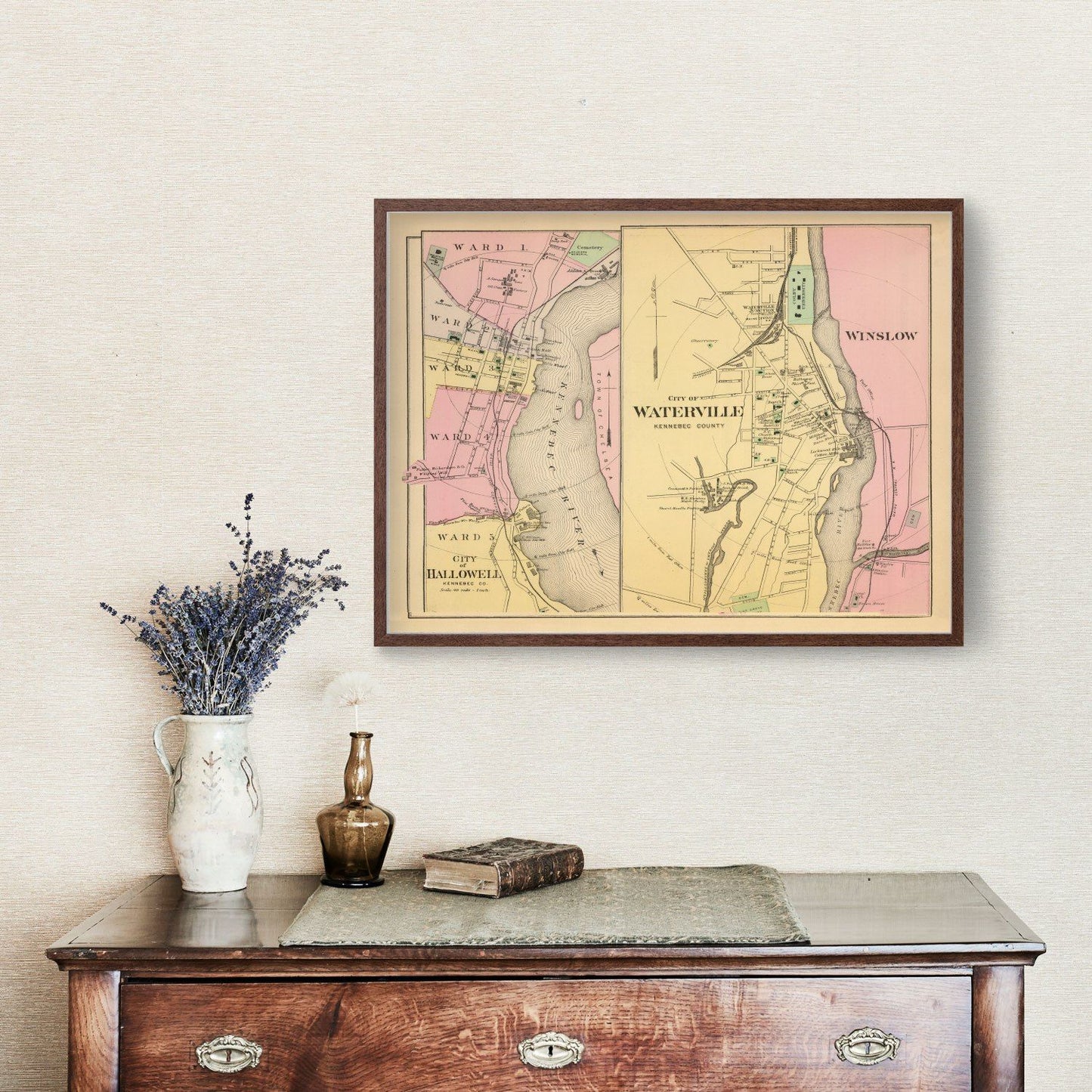 Vintage Map of Hallowell, Maine, 1894