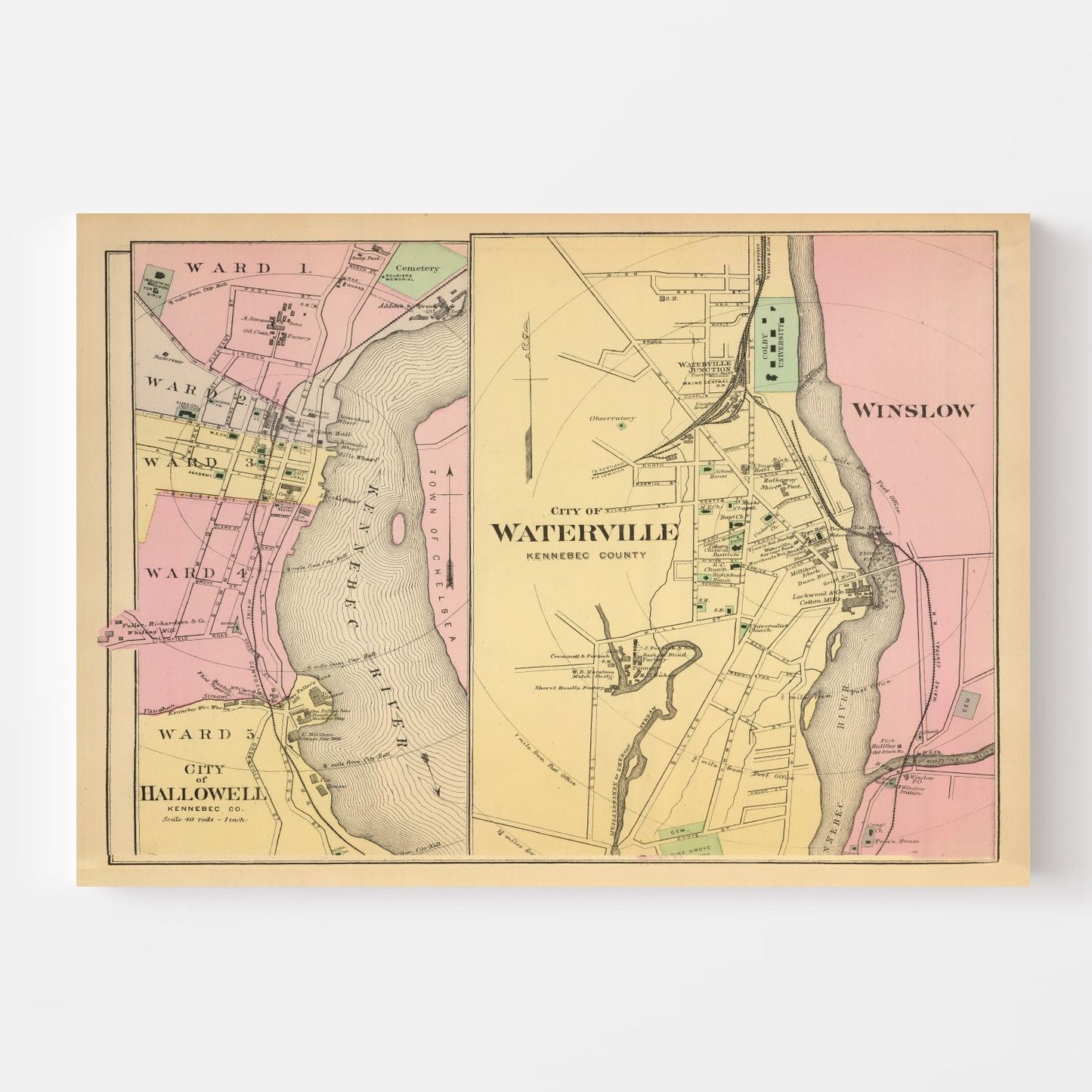 Vintage Map of Hallowell, Maine, 1894