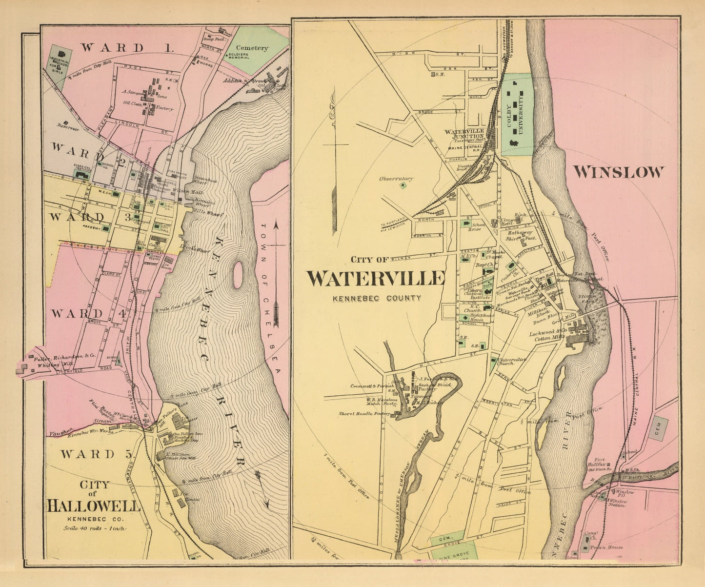 Vintage Map of Hallowell, Maine, 1894