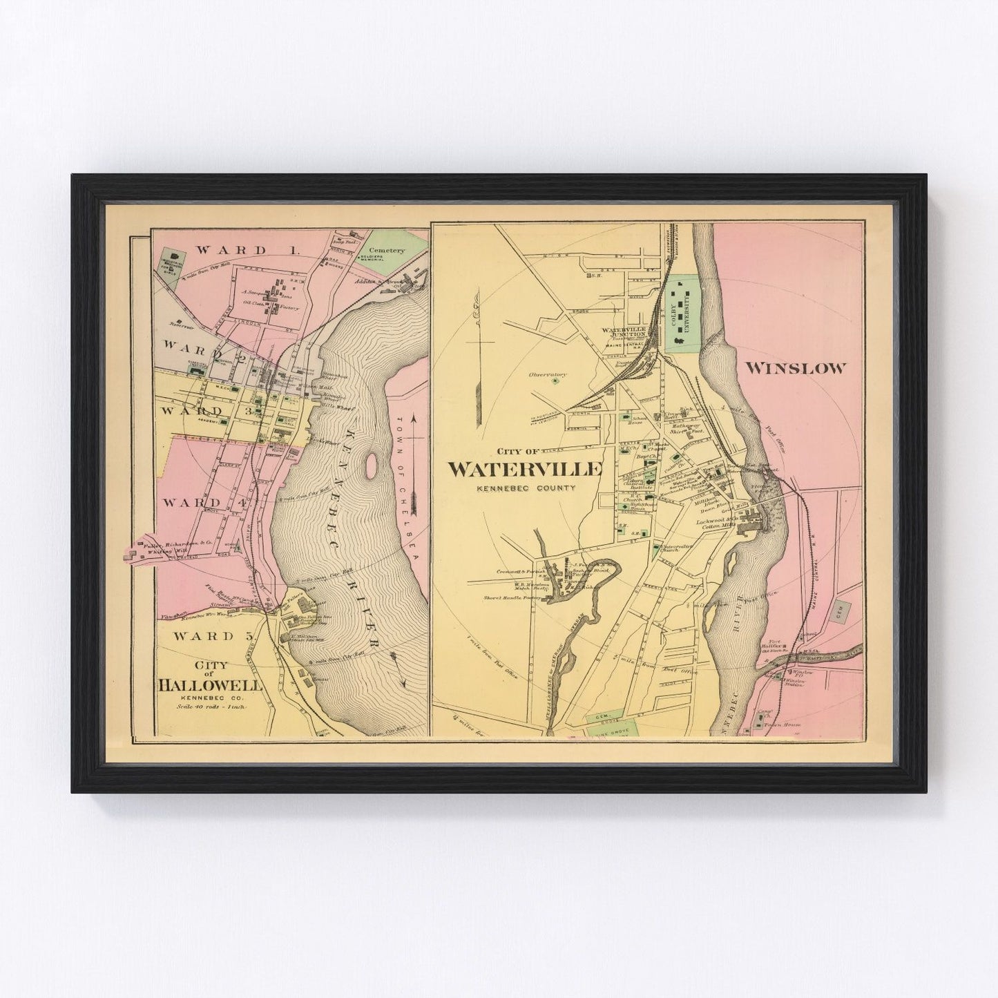 Vintage map of Hallowell, Maine, 1894