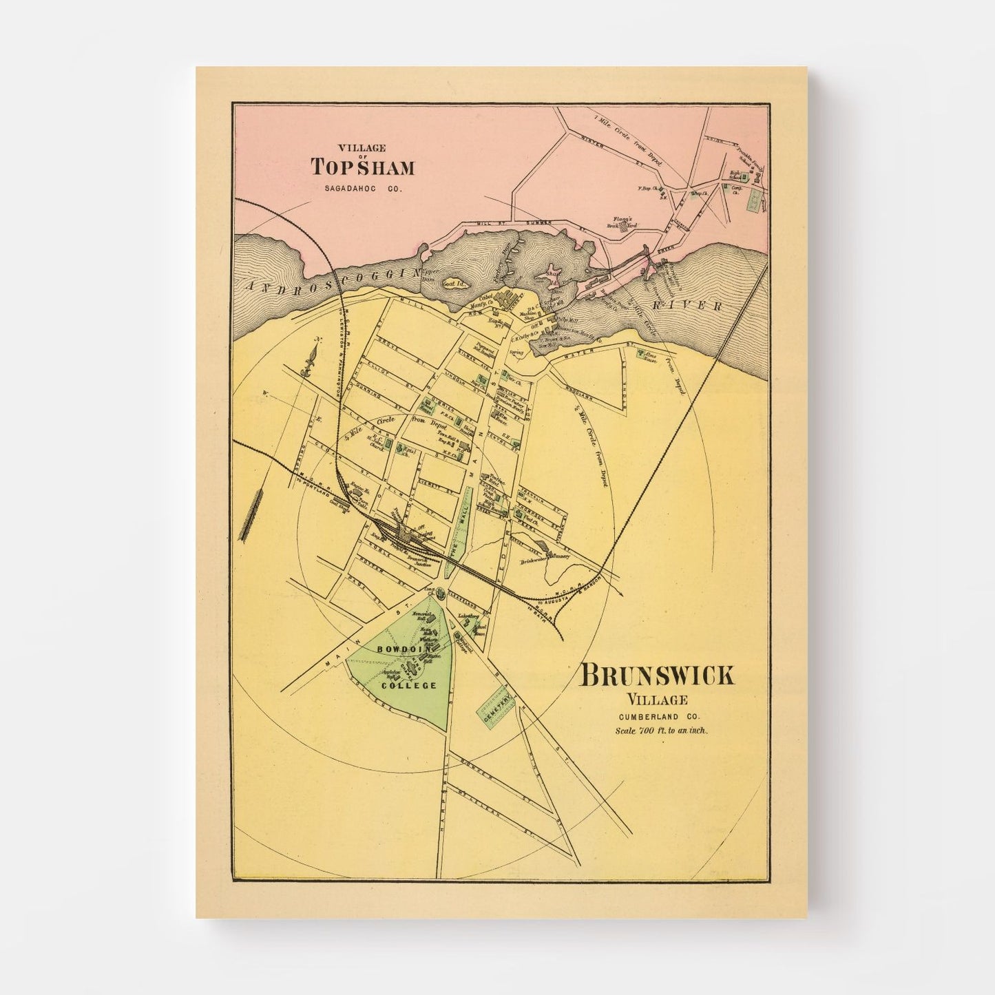 Vintage Map of Brunswick, Maine, 1894