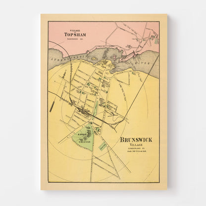 Vintage Map of Brunswick, Maine, 1894